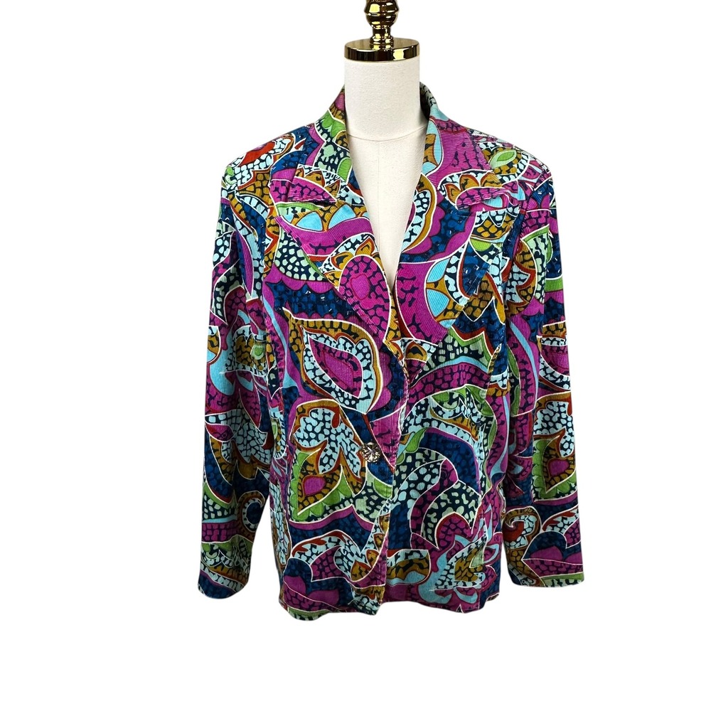 Vintage REDD Jeans 100% Cotton Corduroy Blazer SZ 12 Paisley 80s 90s Boho Jacket